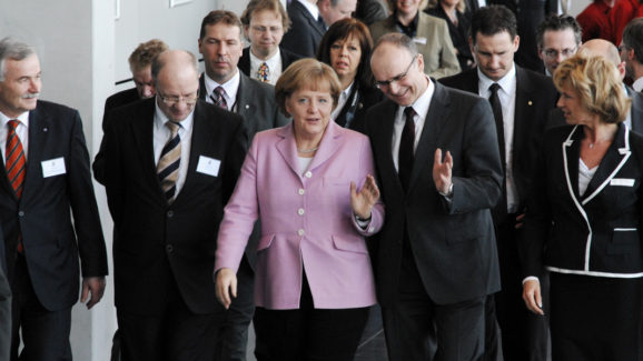 Merkel zu Besuch auf der Hansemesse in Rostock.